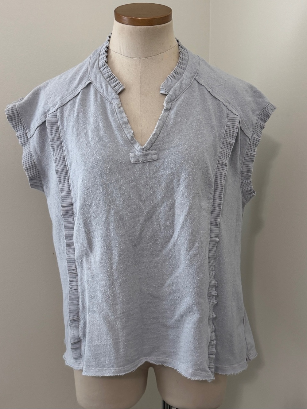 Pilcro Anthropologie XL Blue Textured Knit Sleeveless Relaxed Fit Top